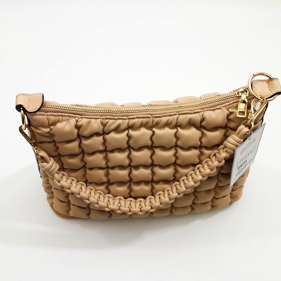 Jen & Co. Jacqueline Quilted Satchel Shoulder Bag Tan 14x9.5x5 inches - Picture 5 of 7